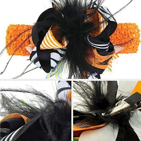 2 Pack Baby Halloween Headband, Elastic Feather Bowknot Hair Band Fits for Baby - Picture 5 of 7